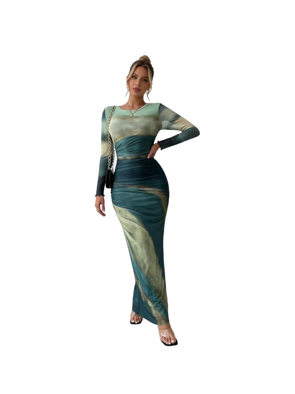 Long Green Ombre Satin Skirt - Women's Elegant Evening Skirt